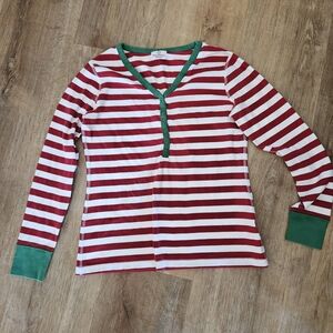 Hanna Andersson Red and White Striped Shirt with Green Trim